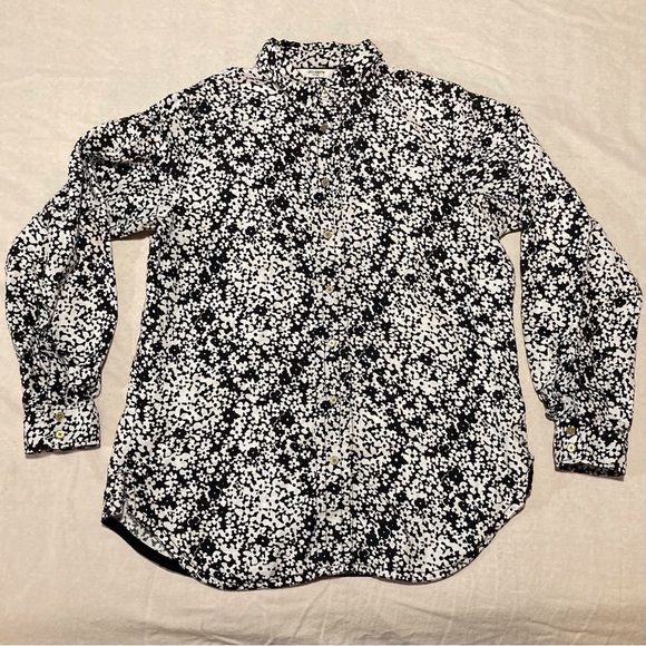 Liz Claiborne 100% Linen Black and White Floral  Button Down Shirt - Picture 1 of 13